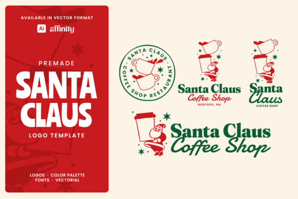 Santa Claus Coffee Shop Logo Template