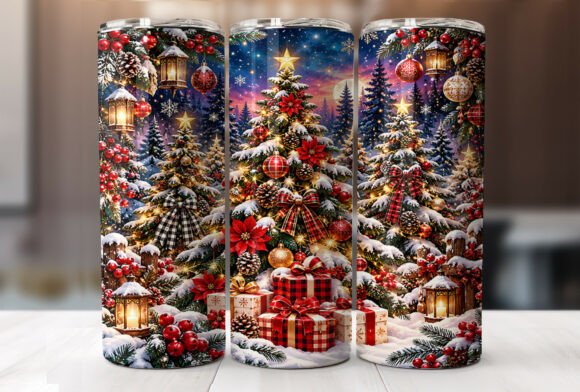 Snowy Christmas Tree 20 Oz Tumbler Wrap