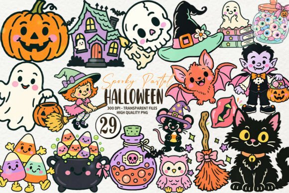 Spooky Retro Pastel Halloween Clipart