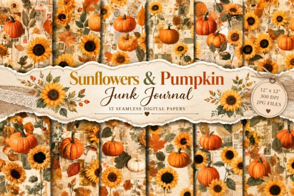 Sunflowers & Pumpkin Junk Journal Paper