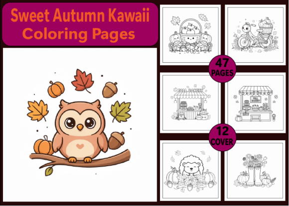 Sweet Autumn Kawaii Coloring Pages Adult