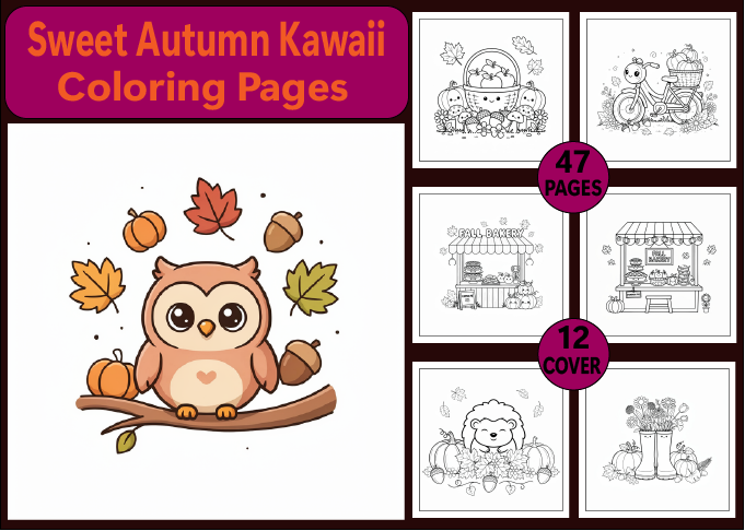 Sweet Autumn Kawaii Coloring Pages Adult