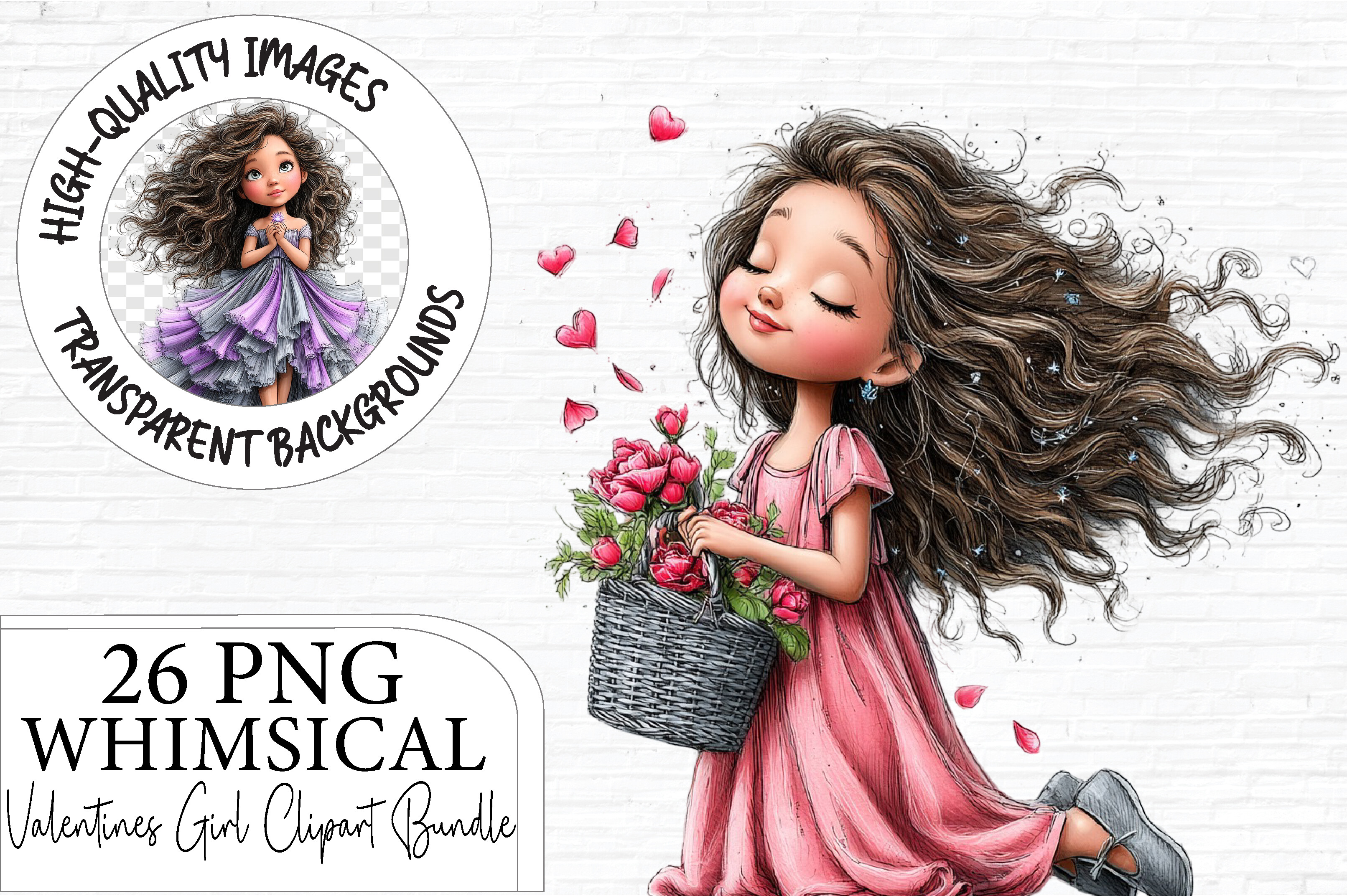 Valentine Girl Clipart PNG Bundle