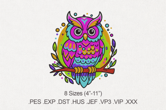 Vibrant Whimsical Owl on Branch