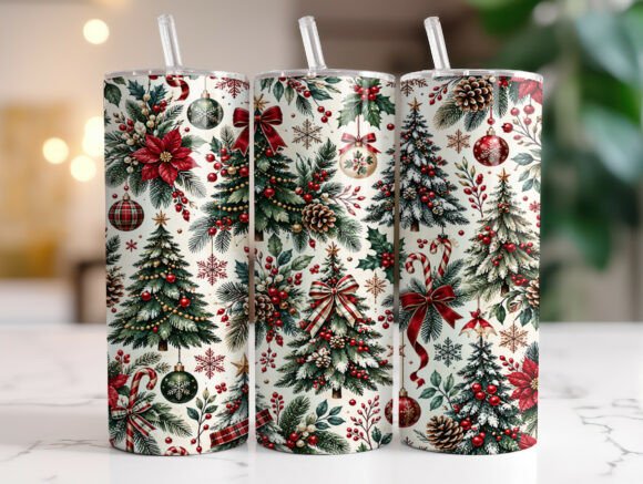 Vintage Christmas Tree Tumbler Wrap PNG