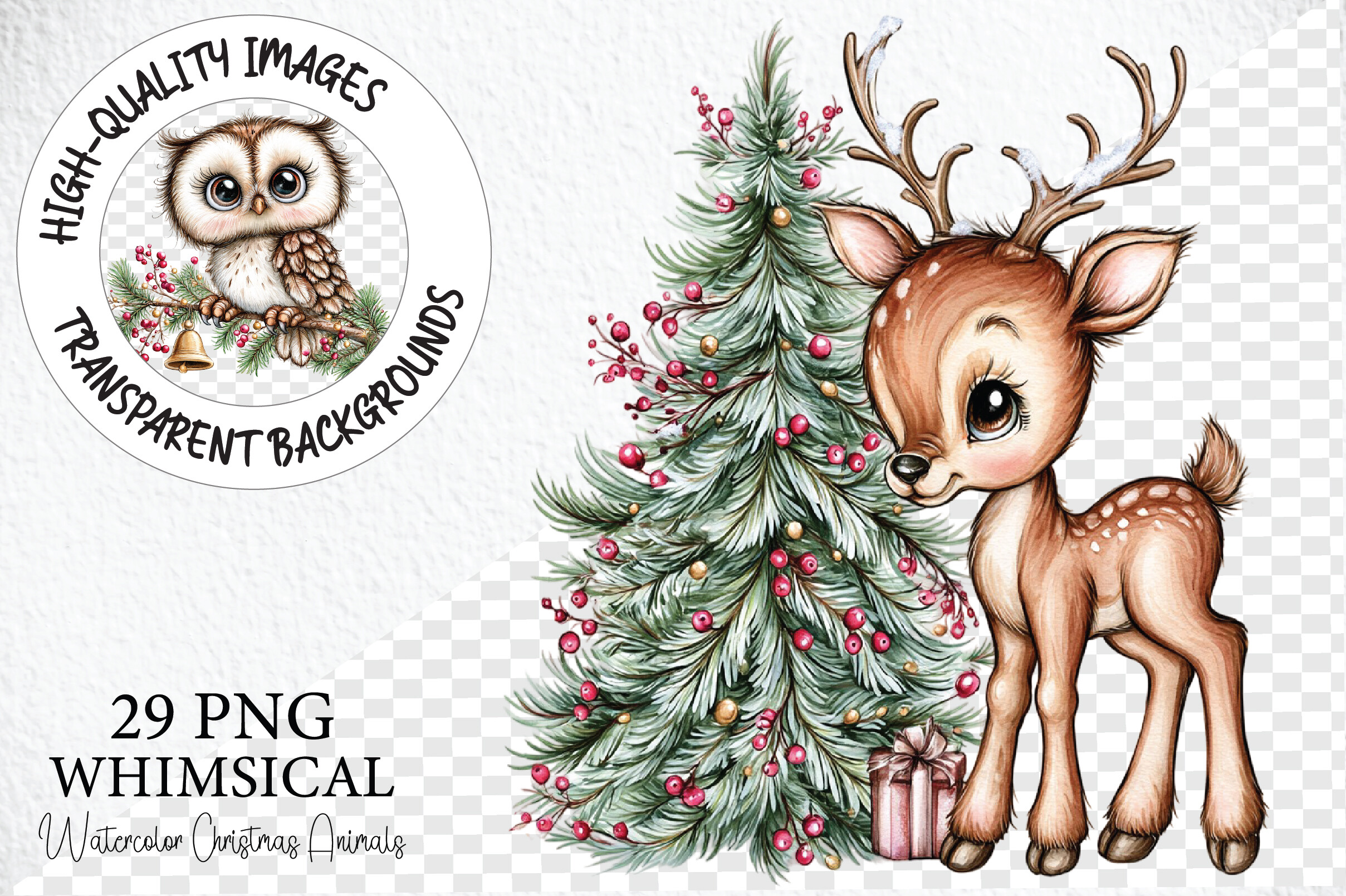 Watercolor Christmas Animals