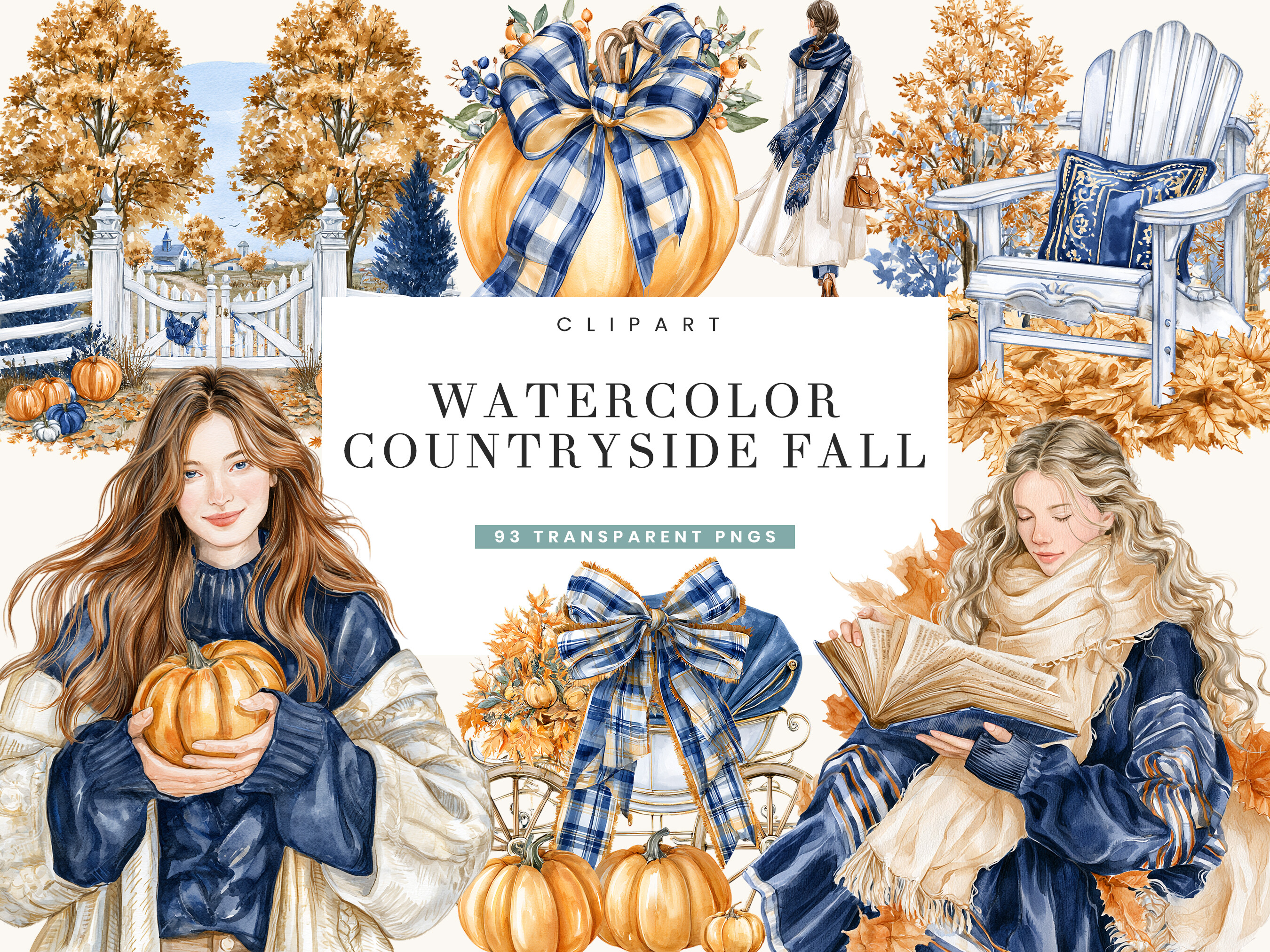 Watercolor Countryside Fall Clipart