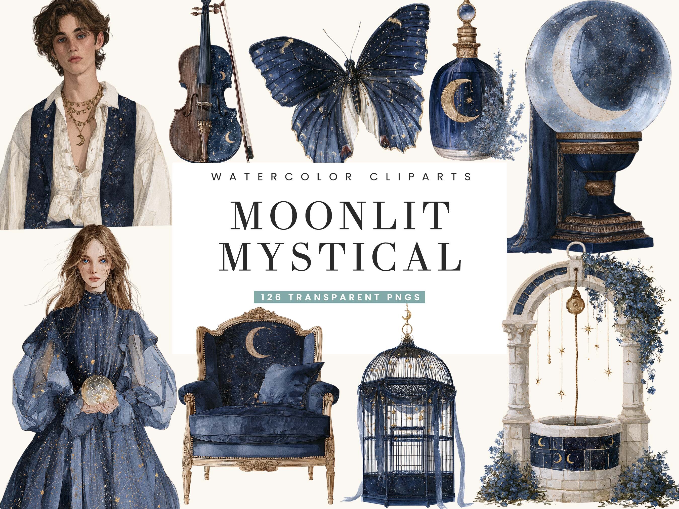 Watercolor Moon Clipart Bundle