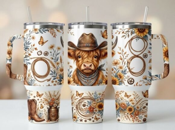 Western Cowboy Highland Tumbler Design
