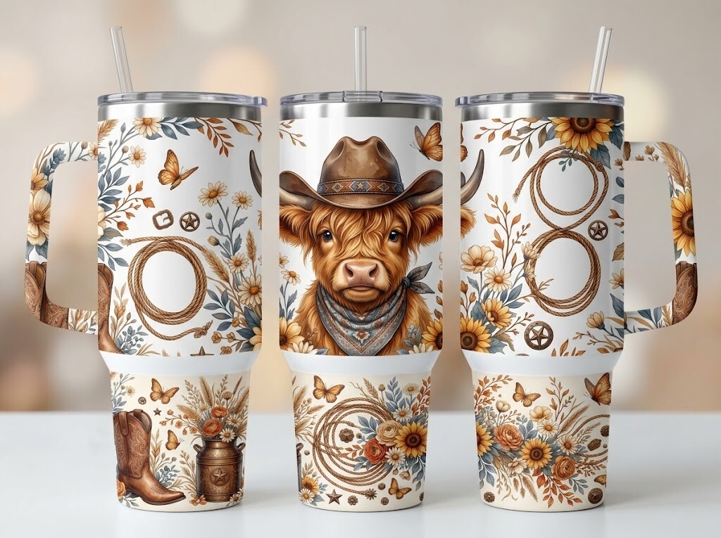 Western Cowboy Highland Tumbler Design