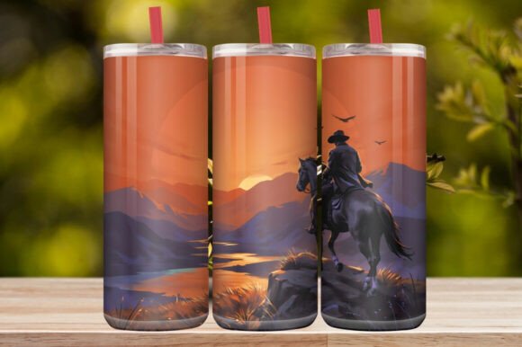 Western Cowboy Sunset Horse Tumbler Wrap