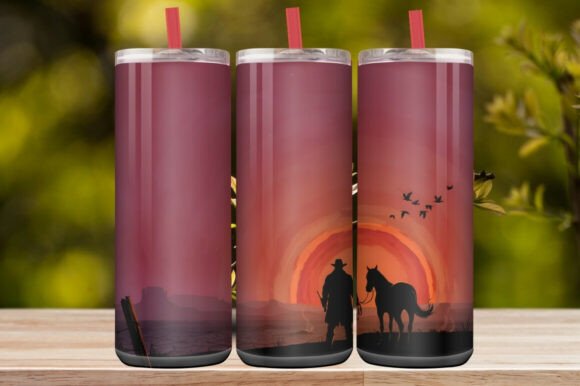 Western Cowboy Sunset Horse Tumbler Wrap