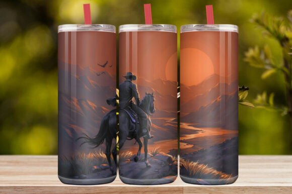 Western Cowboy Sunset Horse Tumbler Wrap