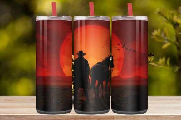 Western Cowboy Sunset Horse Tumbler Wrap