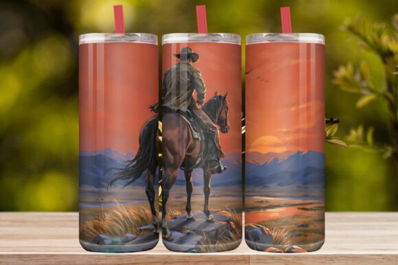Western Cowboy Sunset Horse Tumbler Wrap
