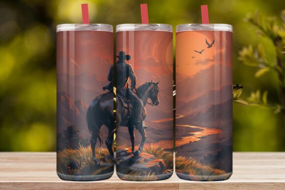 Western Cowboy Sunset Horse Tumbler Wrap