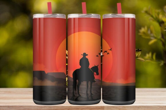 Western Cowboy Sunset Horse Tumbler Wrap