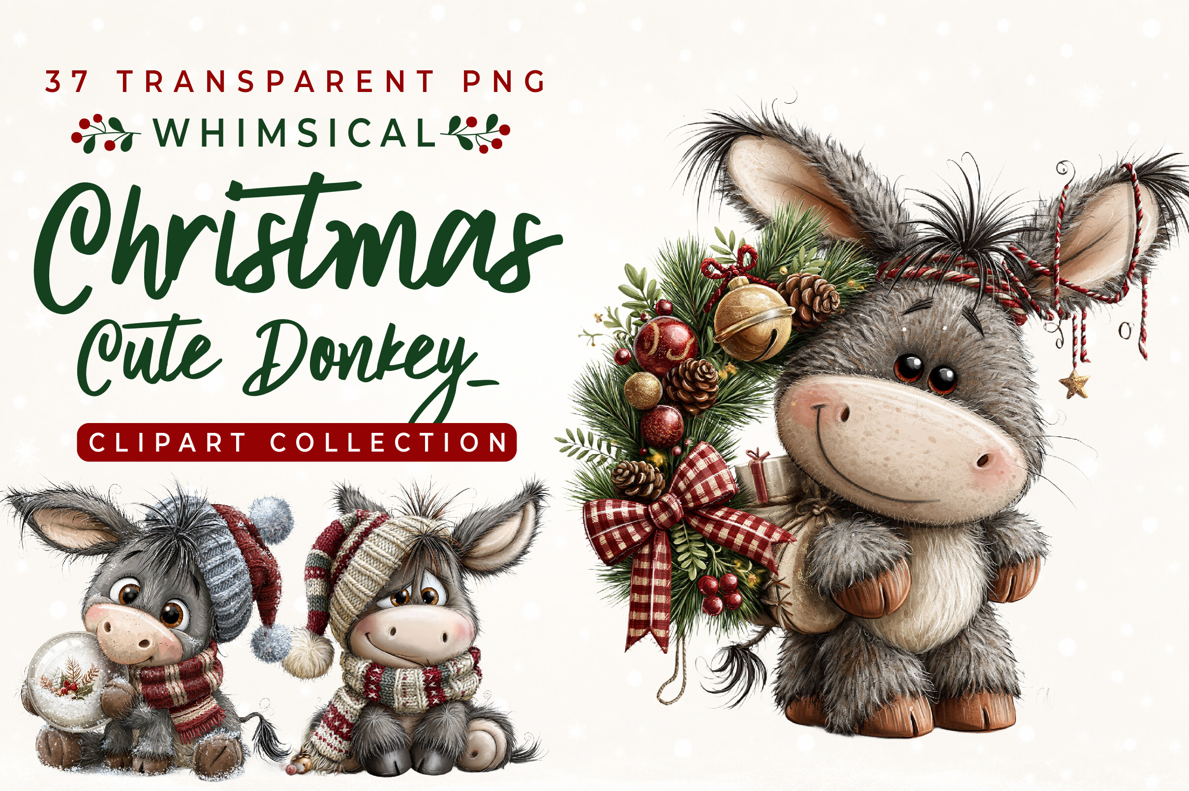 Whimsical Christmas Donkey Clipart