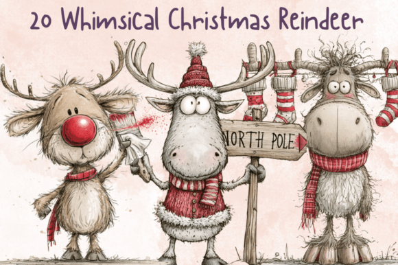 Whimsical Christmas Reindeer Clipart