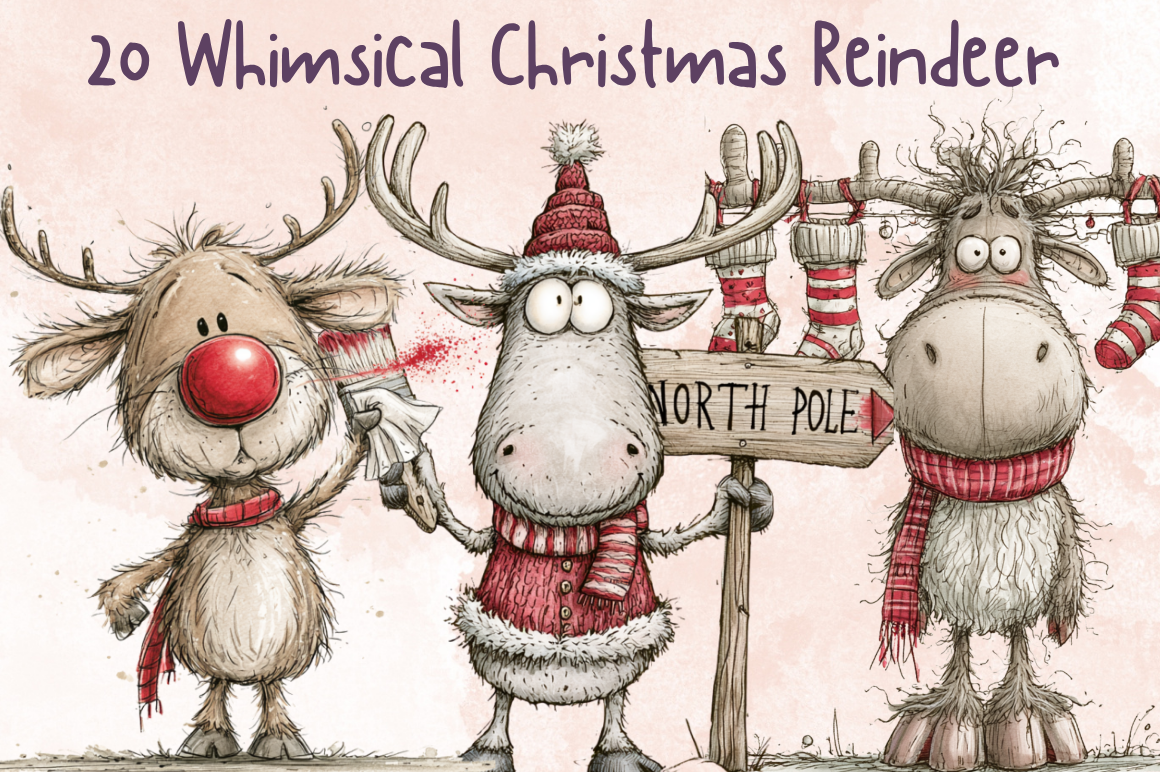 Whimsical Christmas Reindeer Clipart