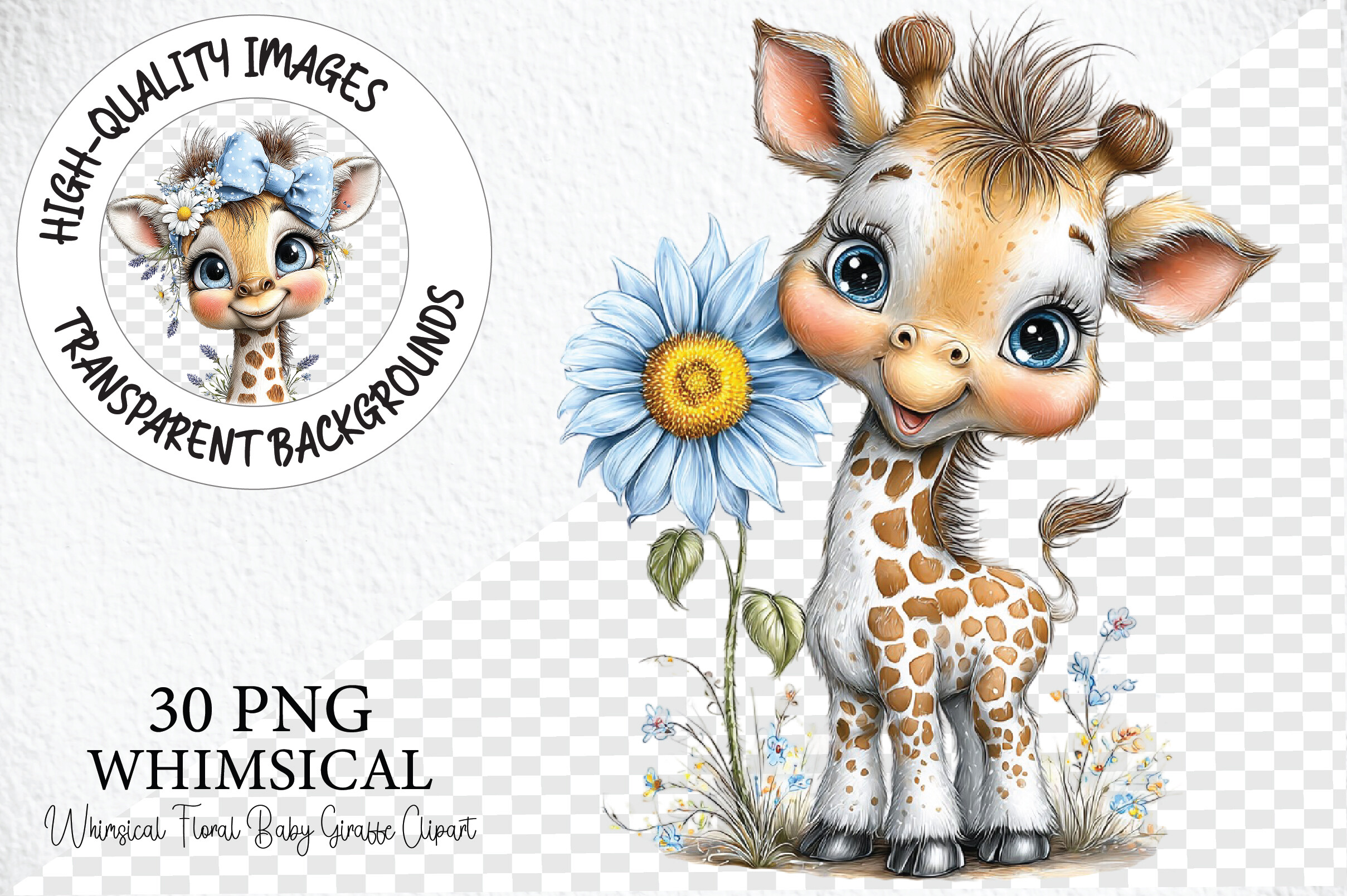 Whimsical Floral Baby Giraffe Clipart