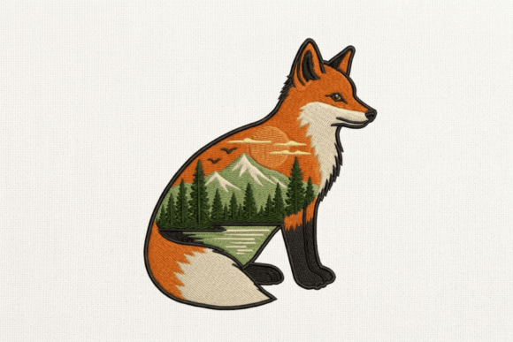 Wildlife Mountain Fox Embroidery Design
