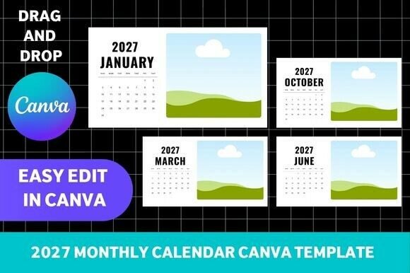 2027 Monthly Calendar Canva Template