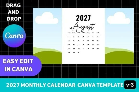 2027 Monthly Calendar Canva Template V3