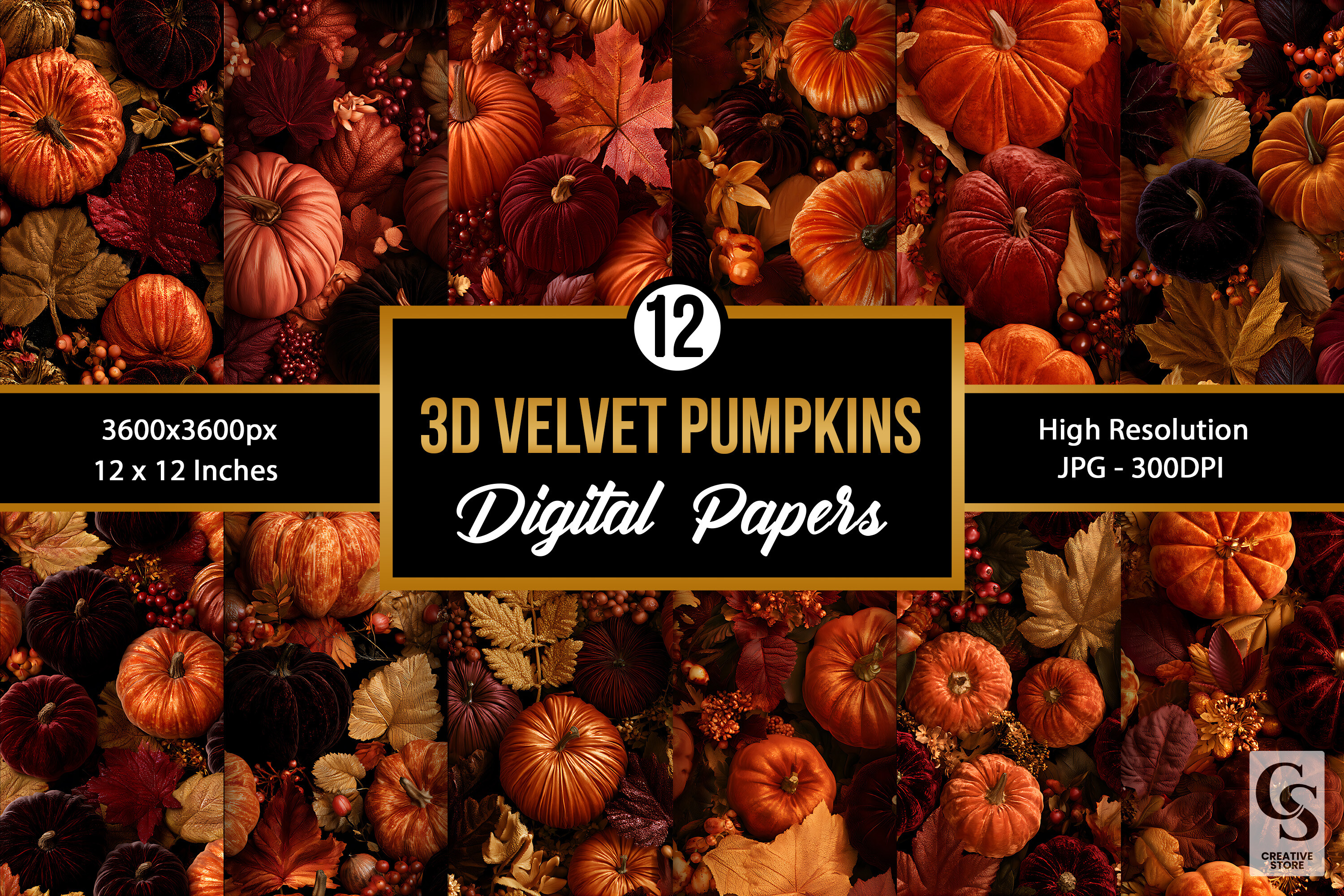 3D Velvet Pumpkins Seamless Patterns