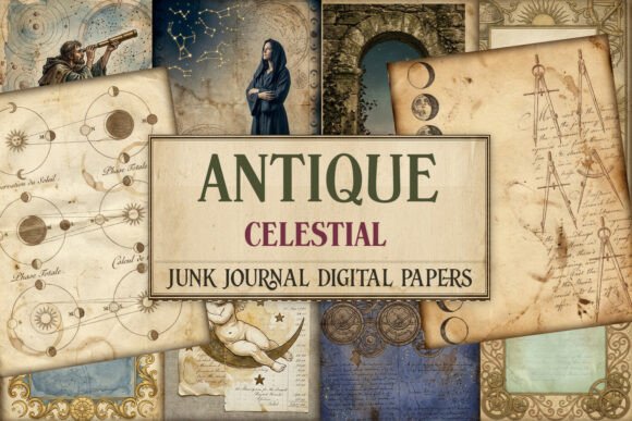 Antique Celestial Junk Journal Pages
