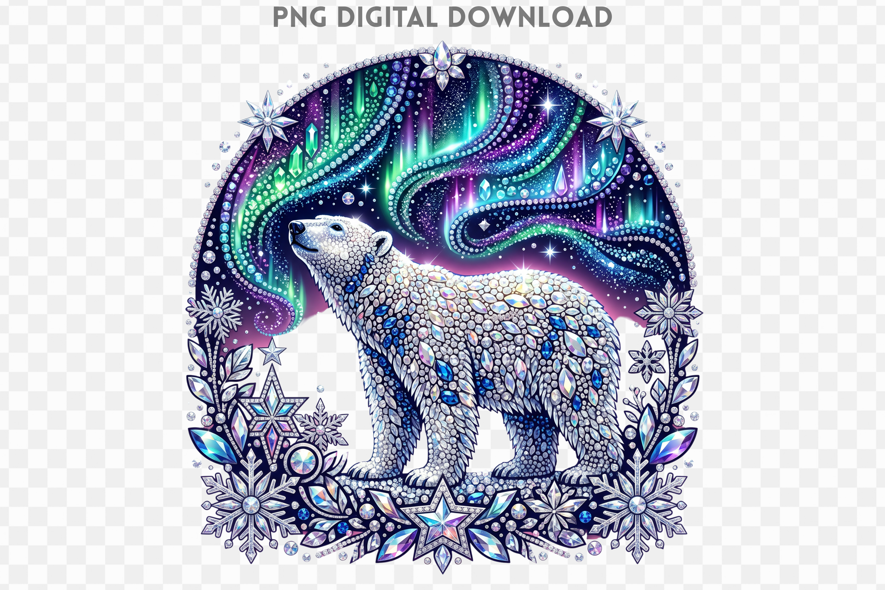 Aurora Christmas Bear Rhinestone PNG