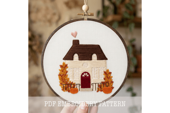 Autumn Cottage House Embroidery Pattern