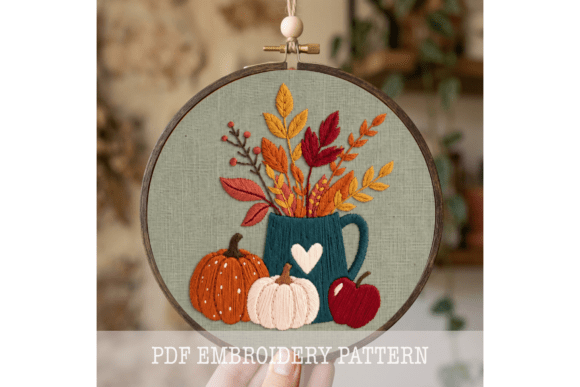 Autumn Mug Bouquet Embroidery Pattern