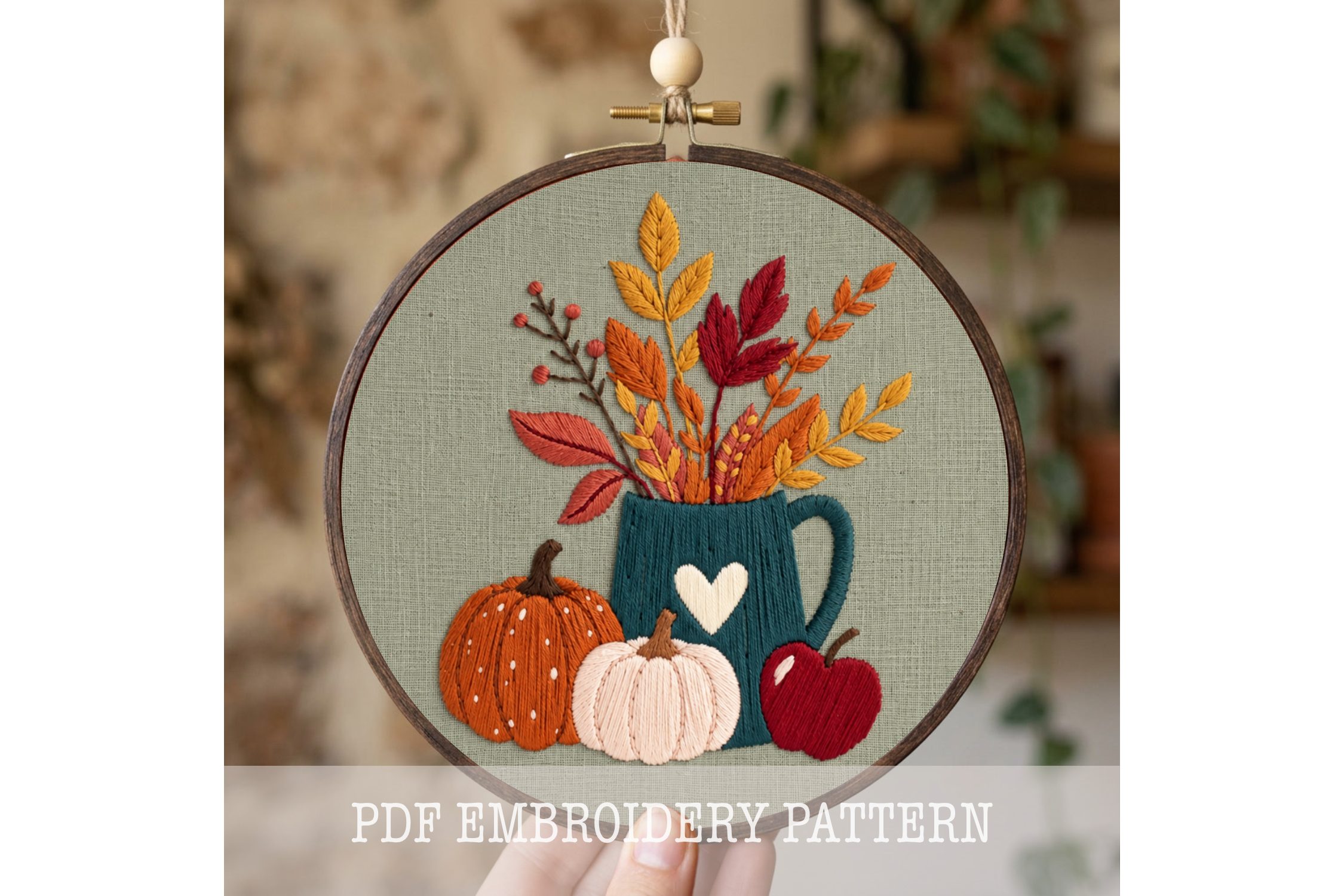 Autumn Mug Bouquet Embroidery Pattern