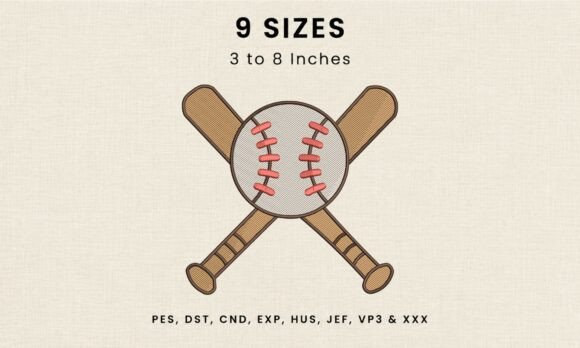 Baseball Crossed Bats DST PES Embroidery
