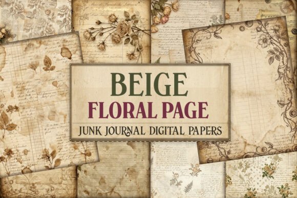 Beige Floral Junk Journal Pages