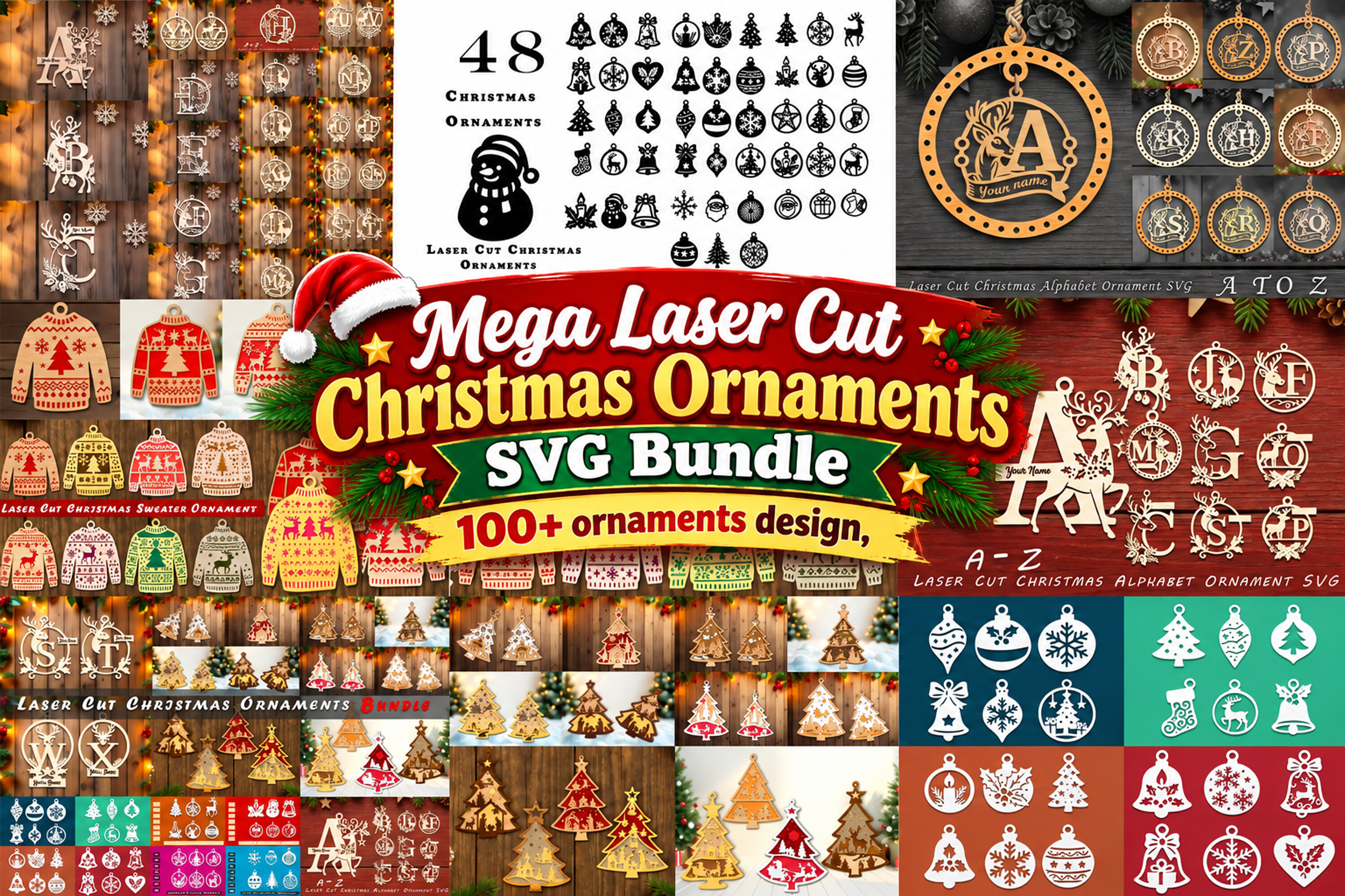 Big Laser Cut Christmas Ornament SVG Set laser cut file