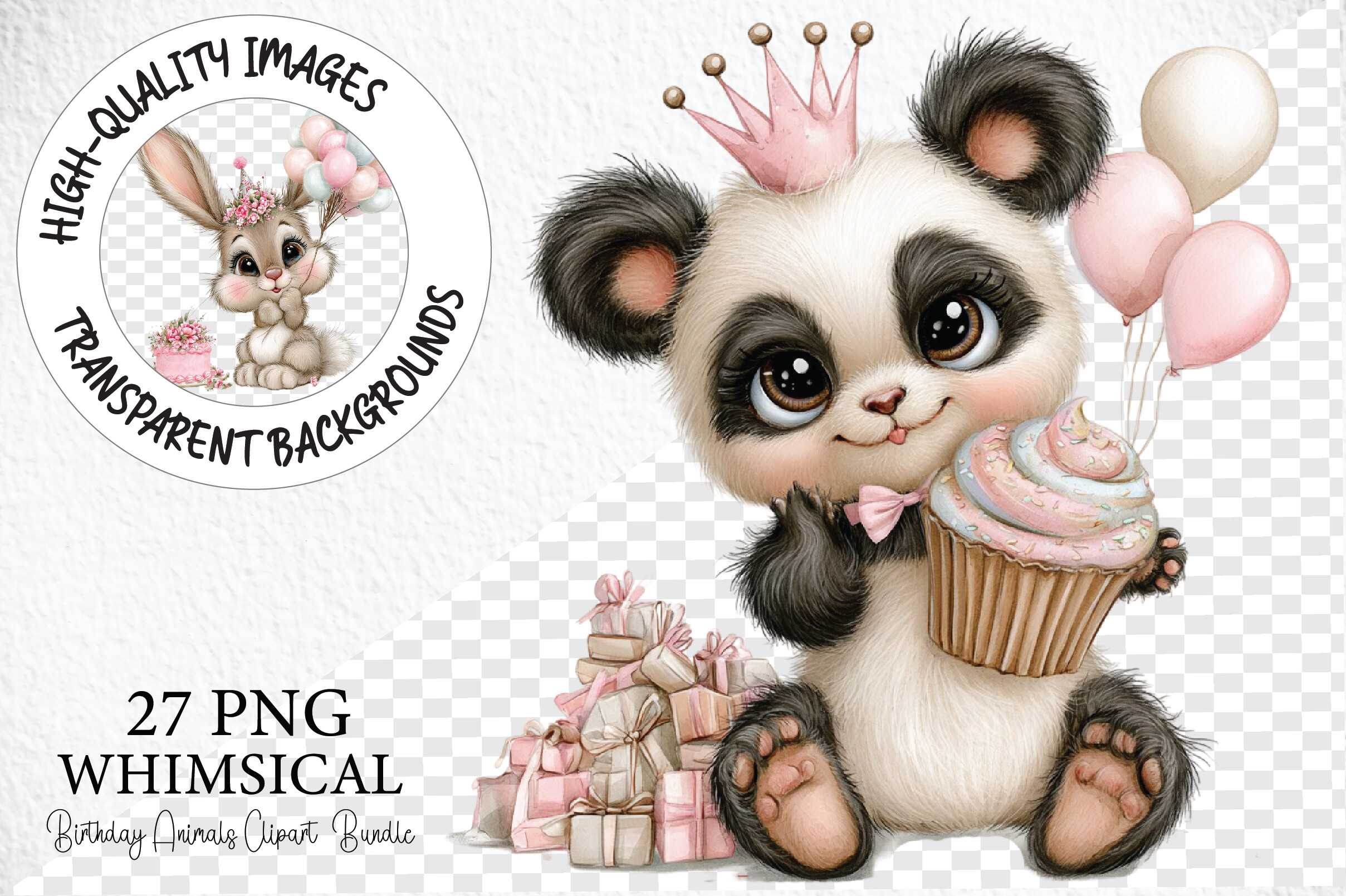 Birthday Animals Clipart PNG Bundle