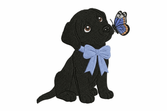 Black Labrador Puppy with Blue Butterfly