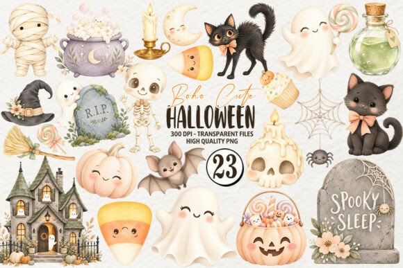 Boho Cute Halloween Clipart