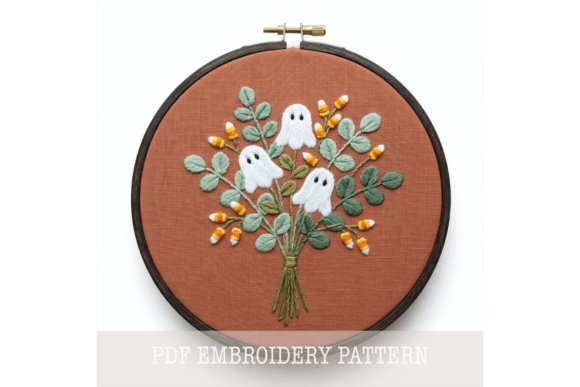 Candy Corn Ghost Posy Embroidery Pattern