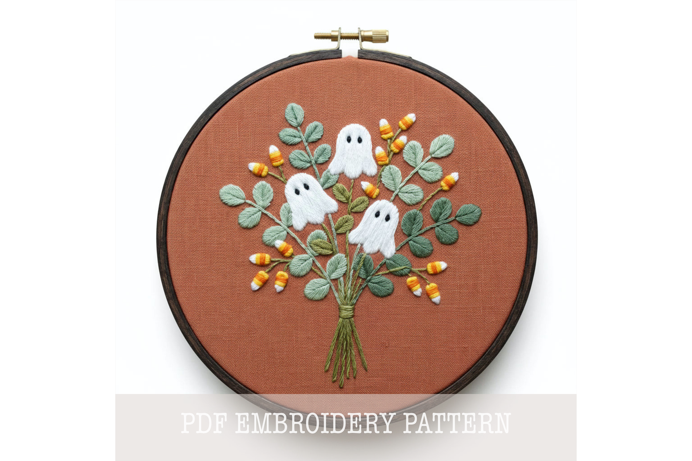 Candy Corn Ghost Posy Embroidery Pattern