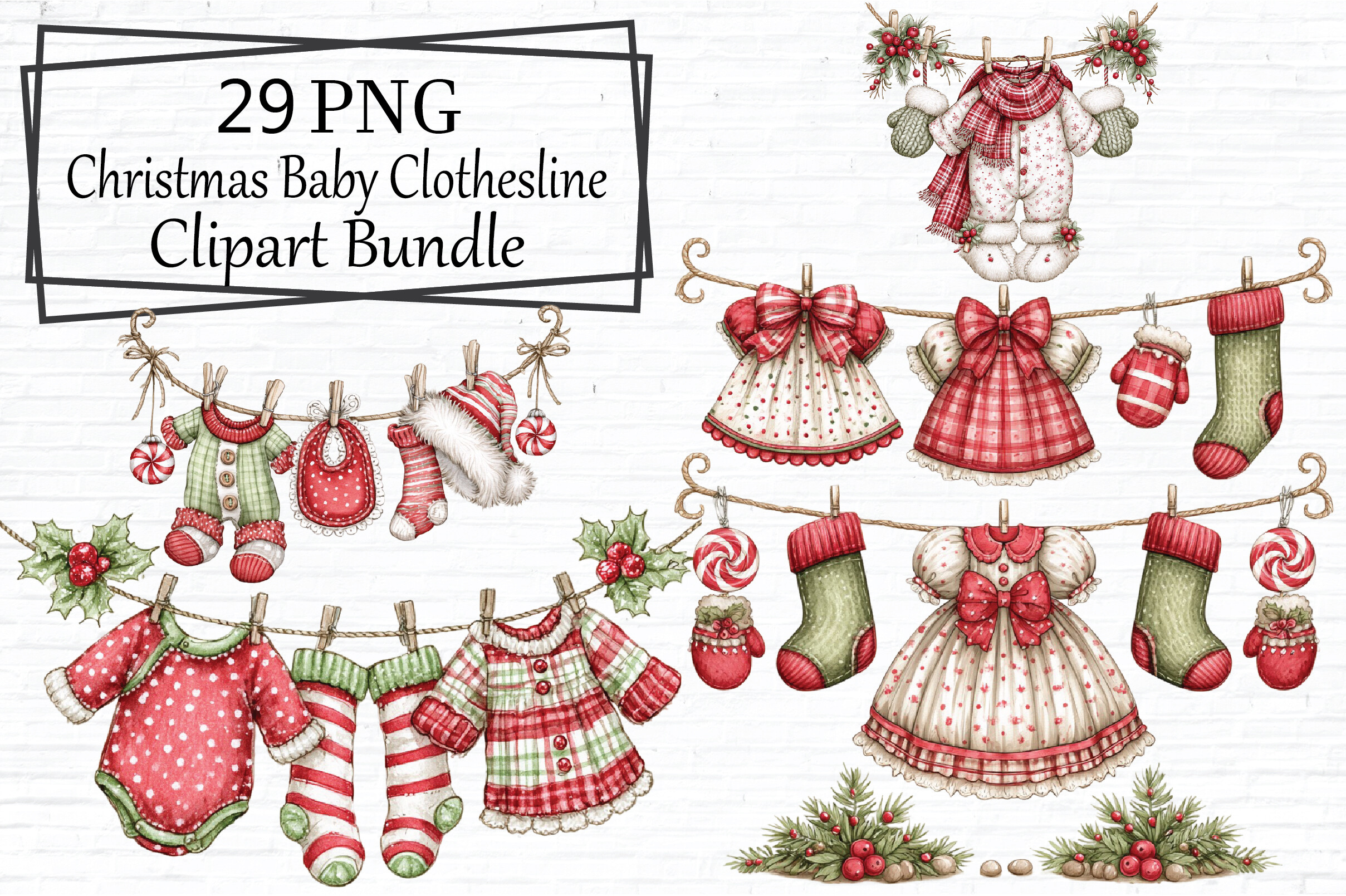 Christmas Baby Clothesline Clipart Png