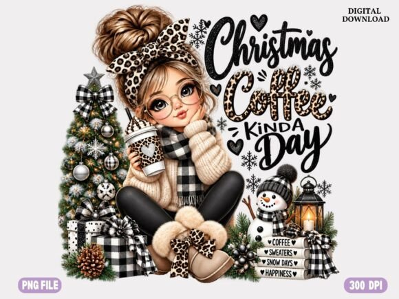 Christmas Coffee Girl Png Cute Holiday