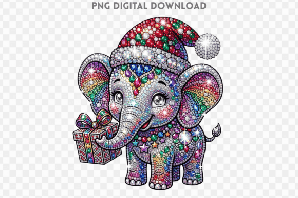 Christmas Elephant Rhinestone PNG