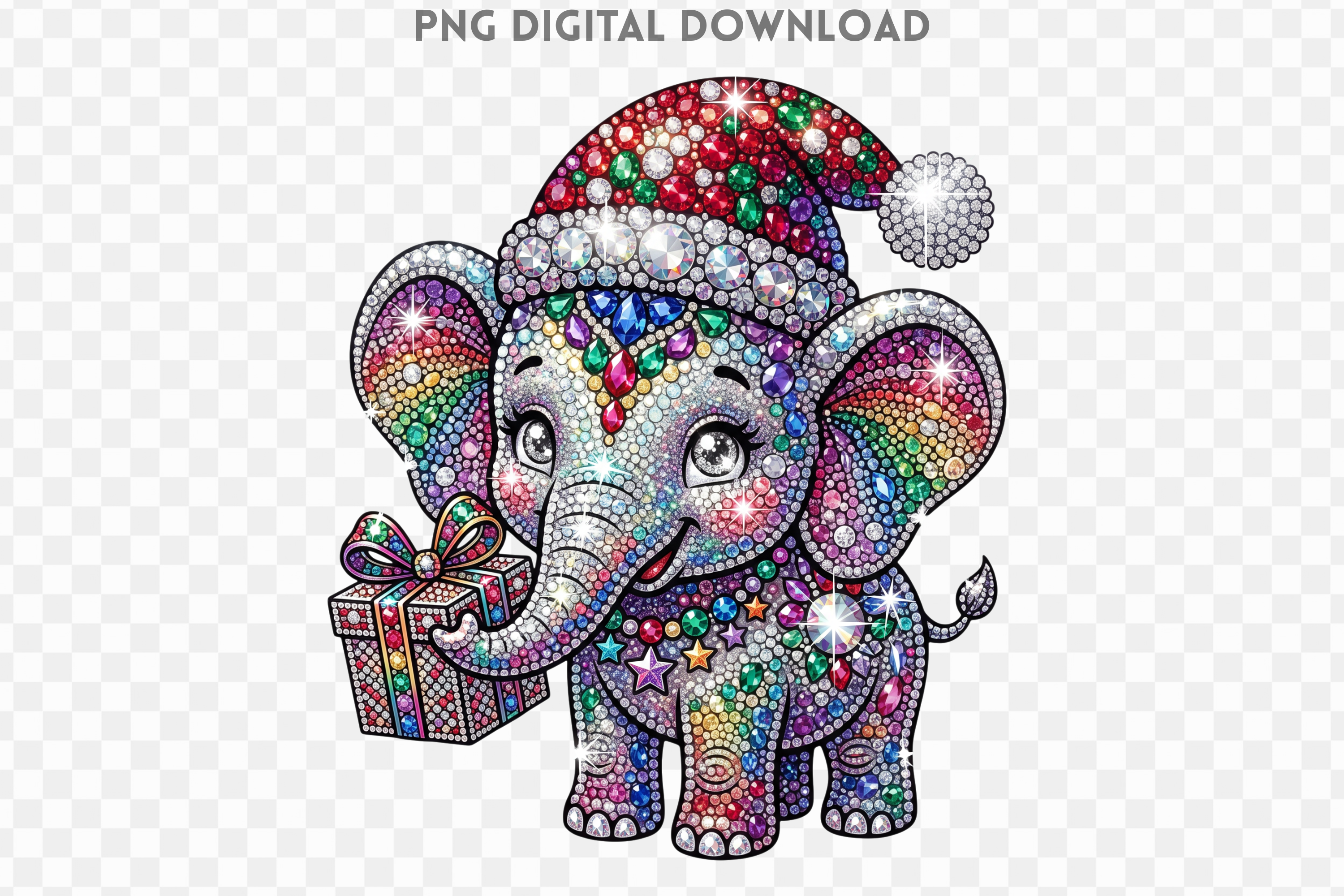 Christmas Elephant Rhinestone PNG