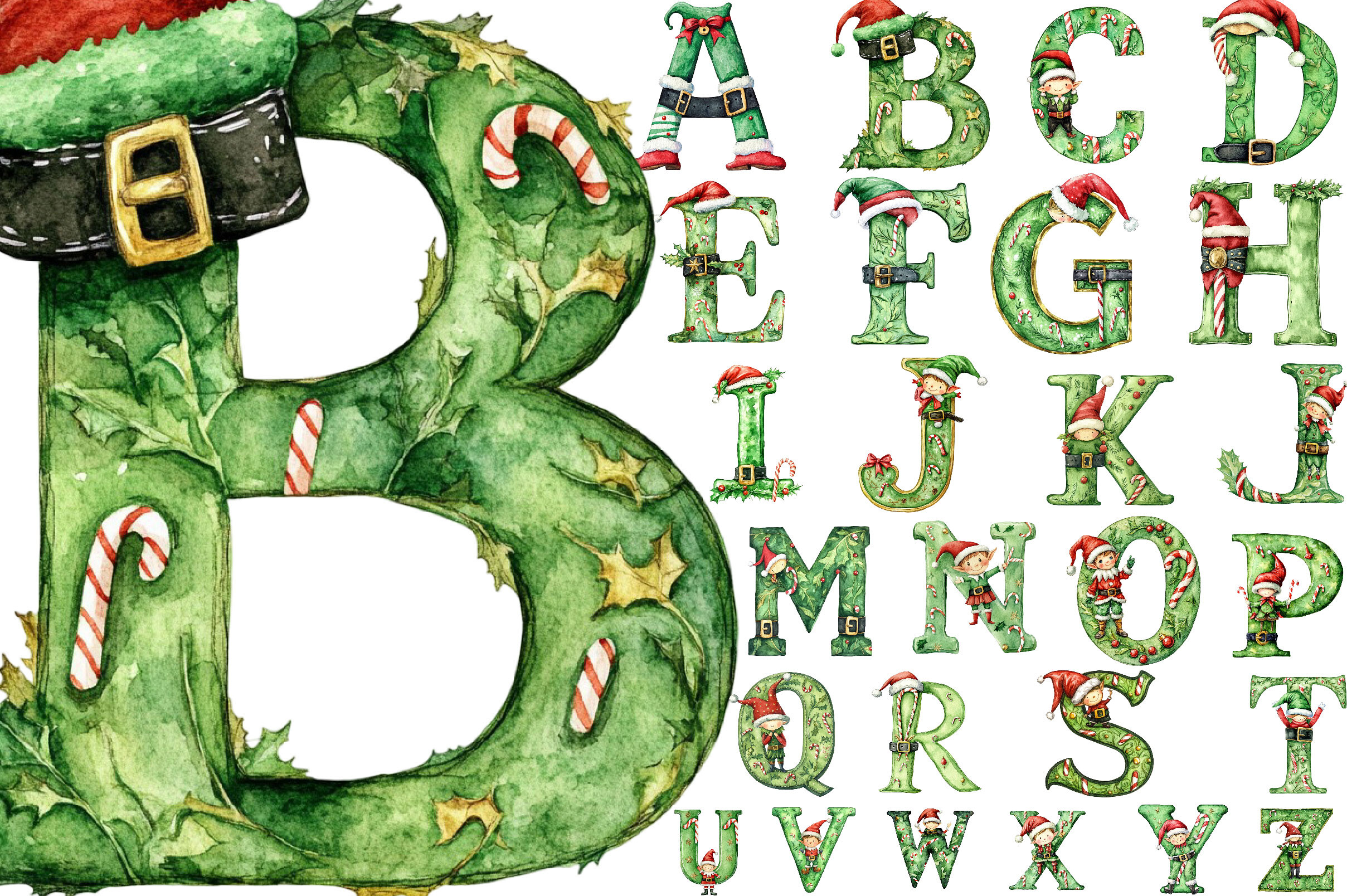 25 Lettering Graphics Calligraphy Christmas Elf Alphabet PNG Bundle Graphic by designking · Creative Fabrica
