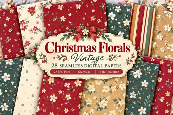 Christmas Florals Vintage Digital