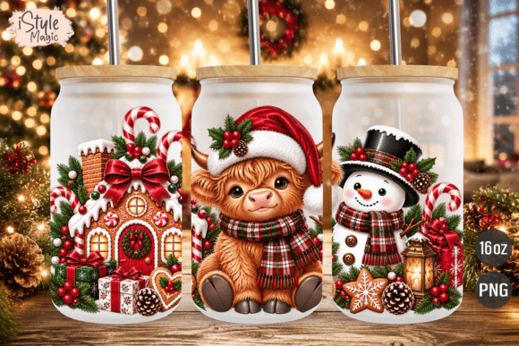Christmas Highland Cow Glass Can Wrap Grafika Owijki na kubek Przez iStyleMagic