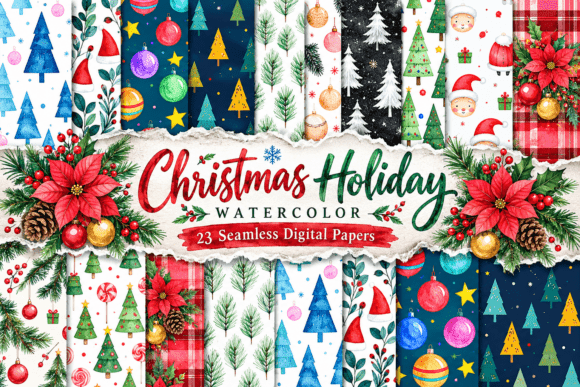 Christmas Holiday Watercolor Seamless